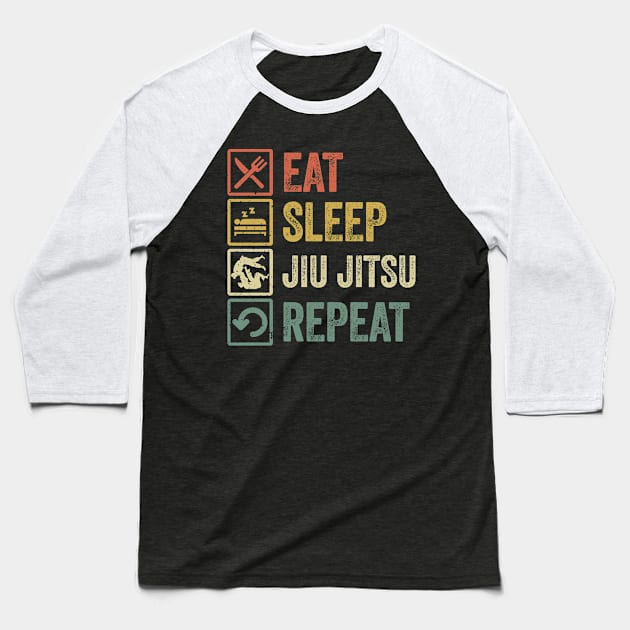 Funny eat sleep jiu jitsu repeat distressed retro vintage Baseball T-Shirt by Lyume